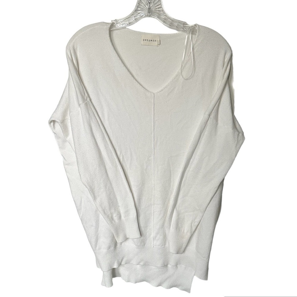 Dreamers VNeck Pull Over Sweater Womens S/M White Viscose Blend Cozy Comfy